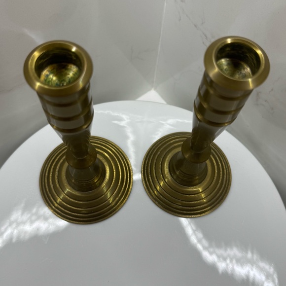 Vintage solid brass turned MCM 7” candlestick holders (set of 2) - Picture 3 of 11